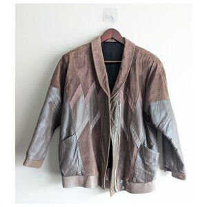 Vintage leather shawl collar bomber jacket